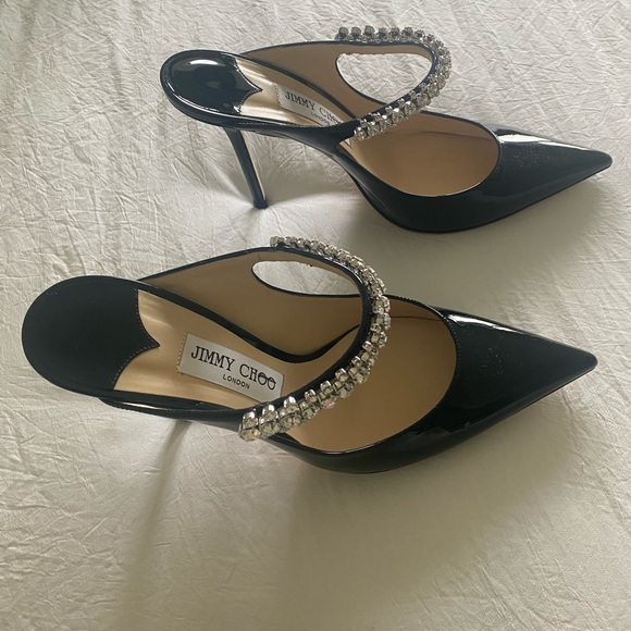 Jimmy Choo Black Patent 100 mm Bing Heels with crystal strap - Picture 4 of 10